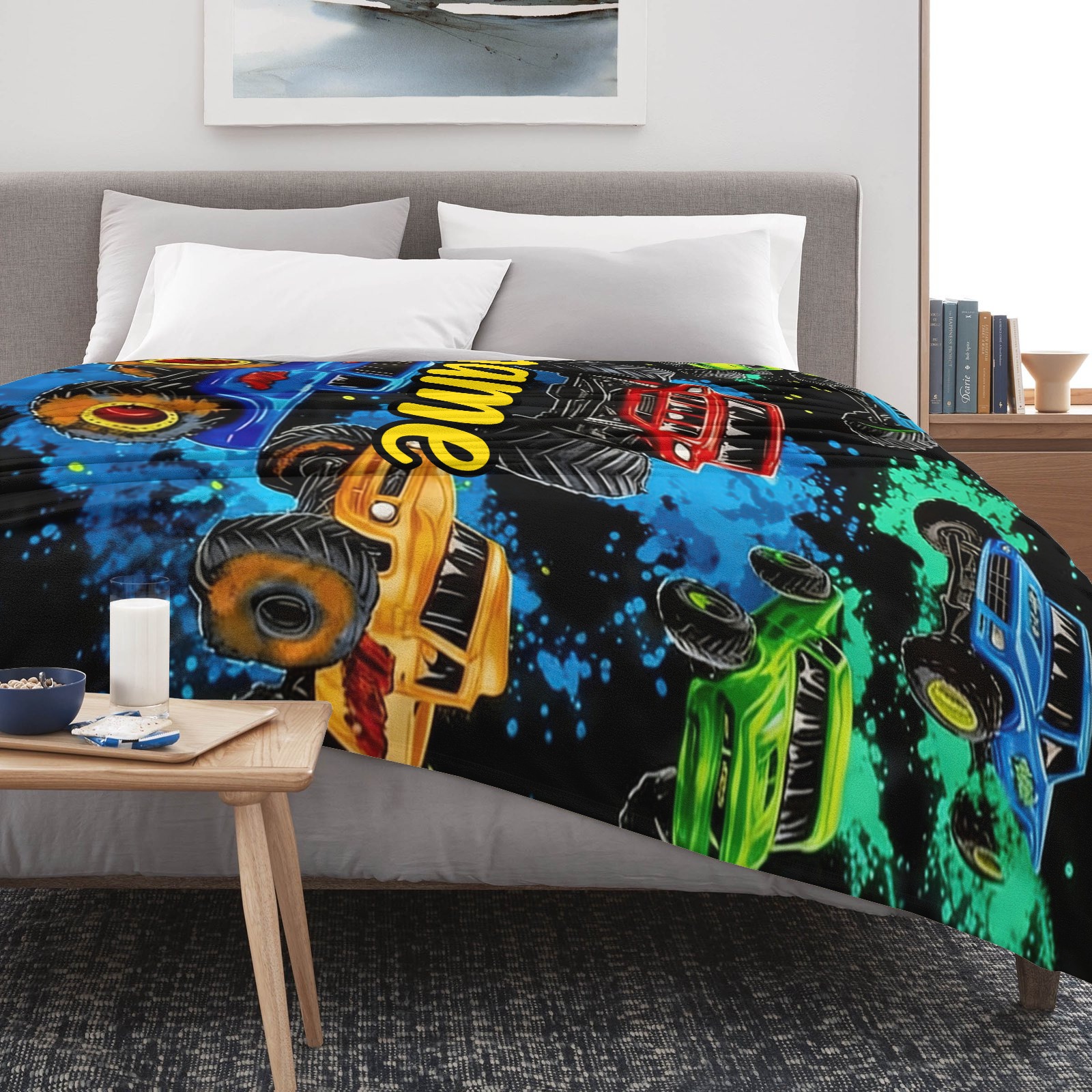 Personalisierte Decke mit Pickup-Truck-Motiv und Wunschnamen