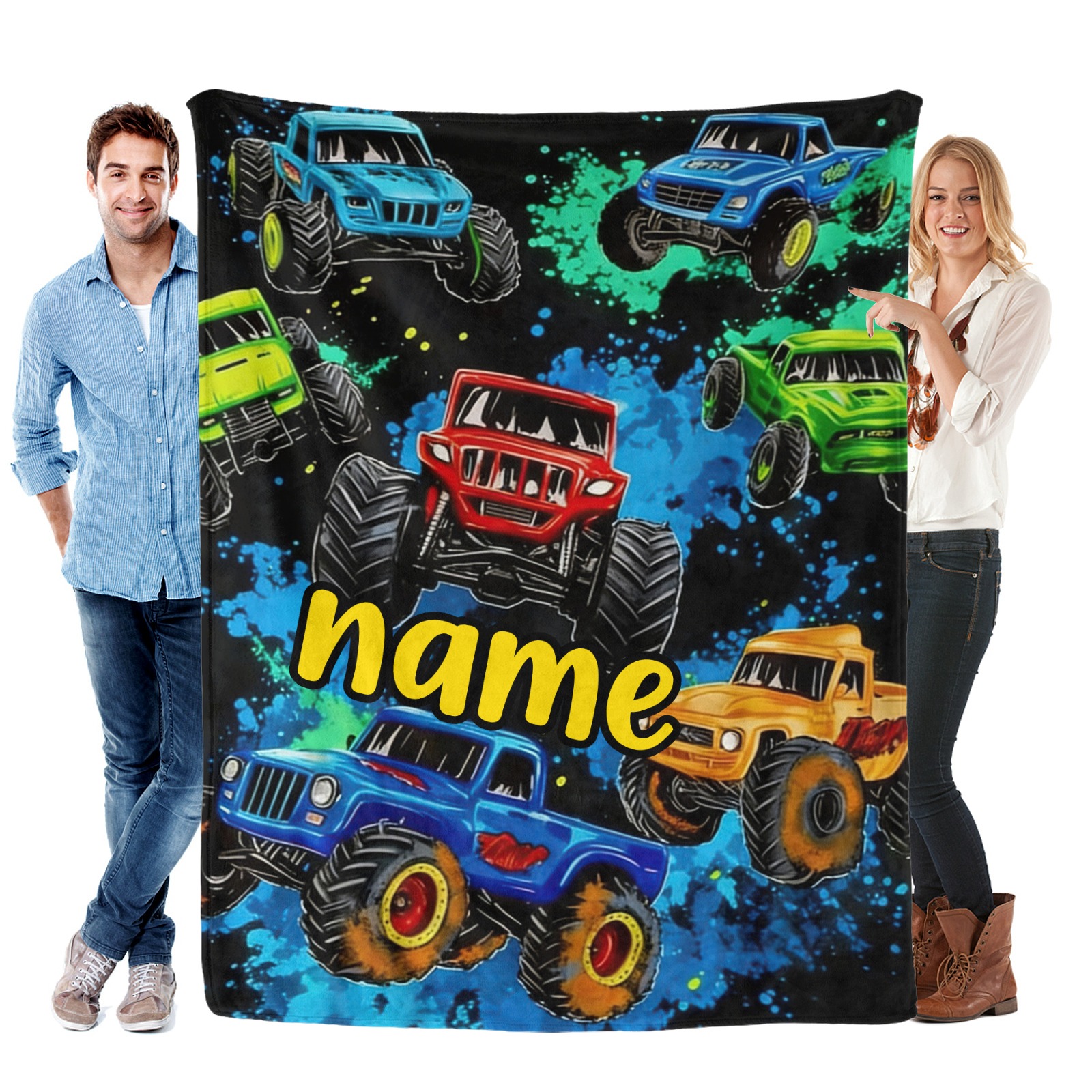 Personalisierte Decke mit Pickup-Truck-Motiv und Wunschnamen