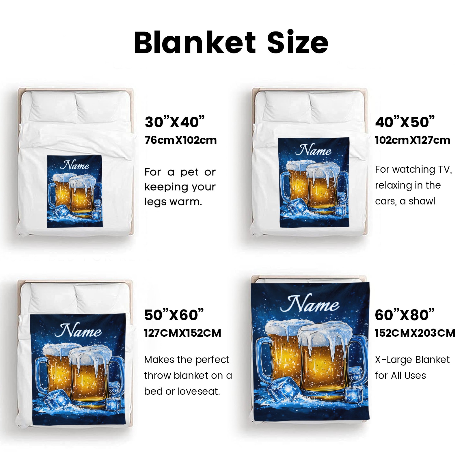 Personalisierte Decke mit einem Motiv von gekühltem Bier und individuellem Namen/Text