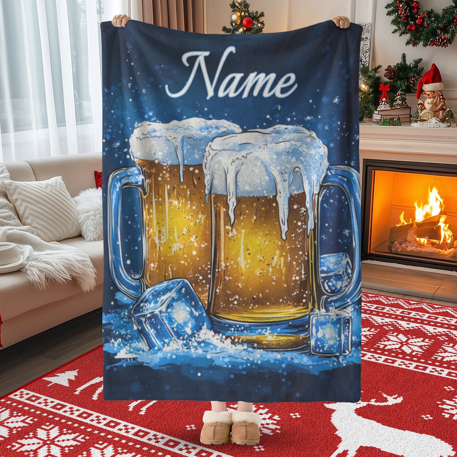 Personalisierte Decke mit einem Motiv von gekühltem Bier und individuellem Namen/Text