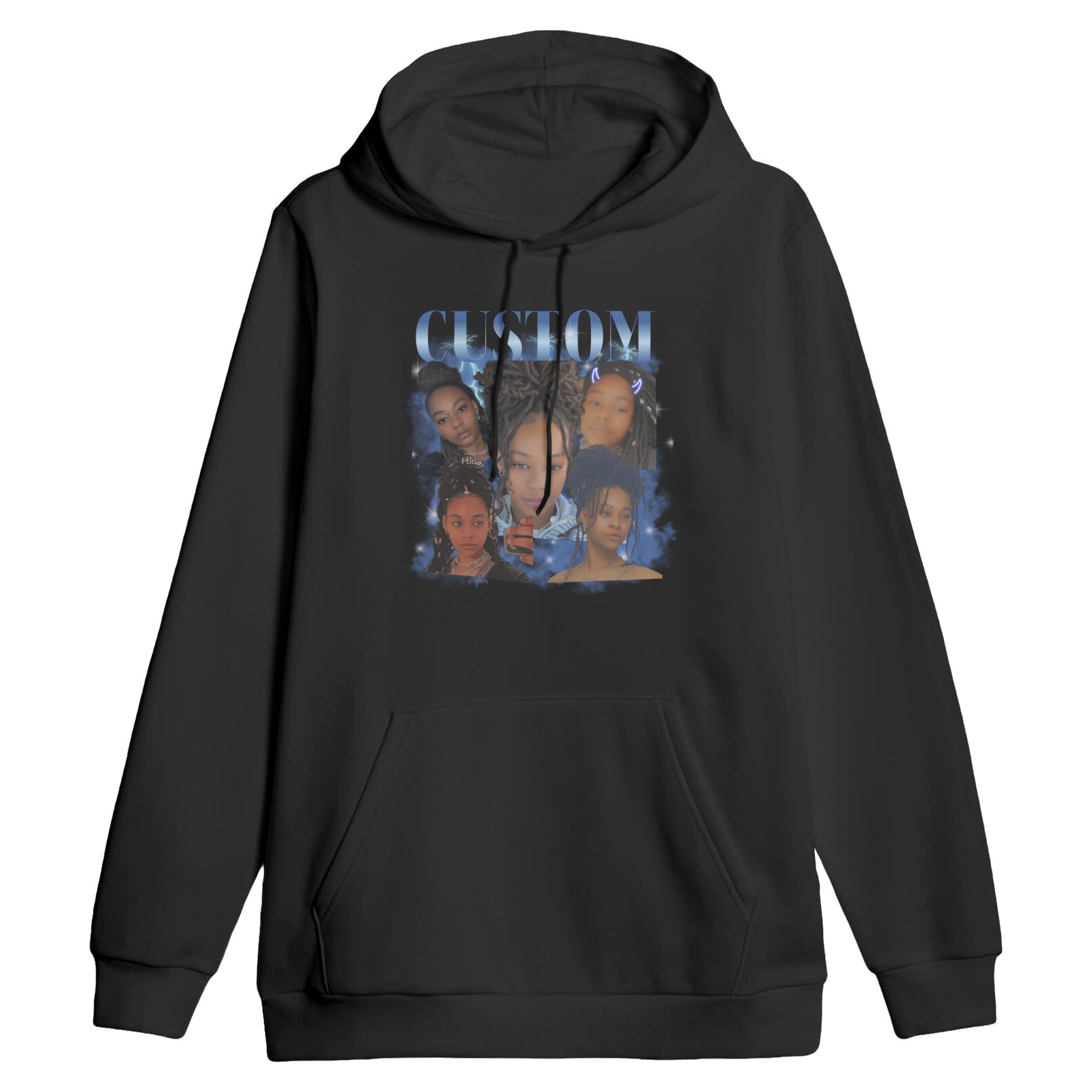 Individuell gestalteter Kapuzenpullover mit einer Sammlung persönlicher Fotos