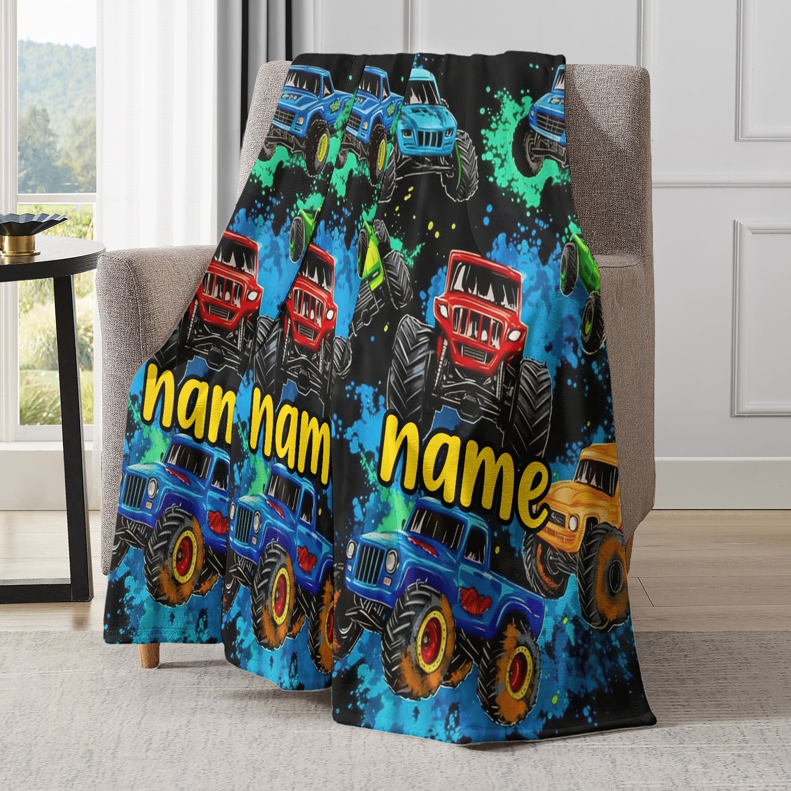 Personalisierte Decke mit Pickup-Truck-Motiv und Wunschnamen