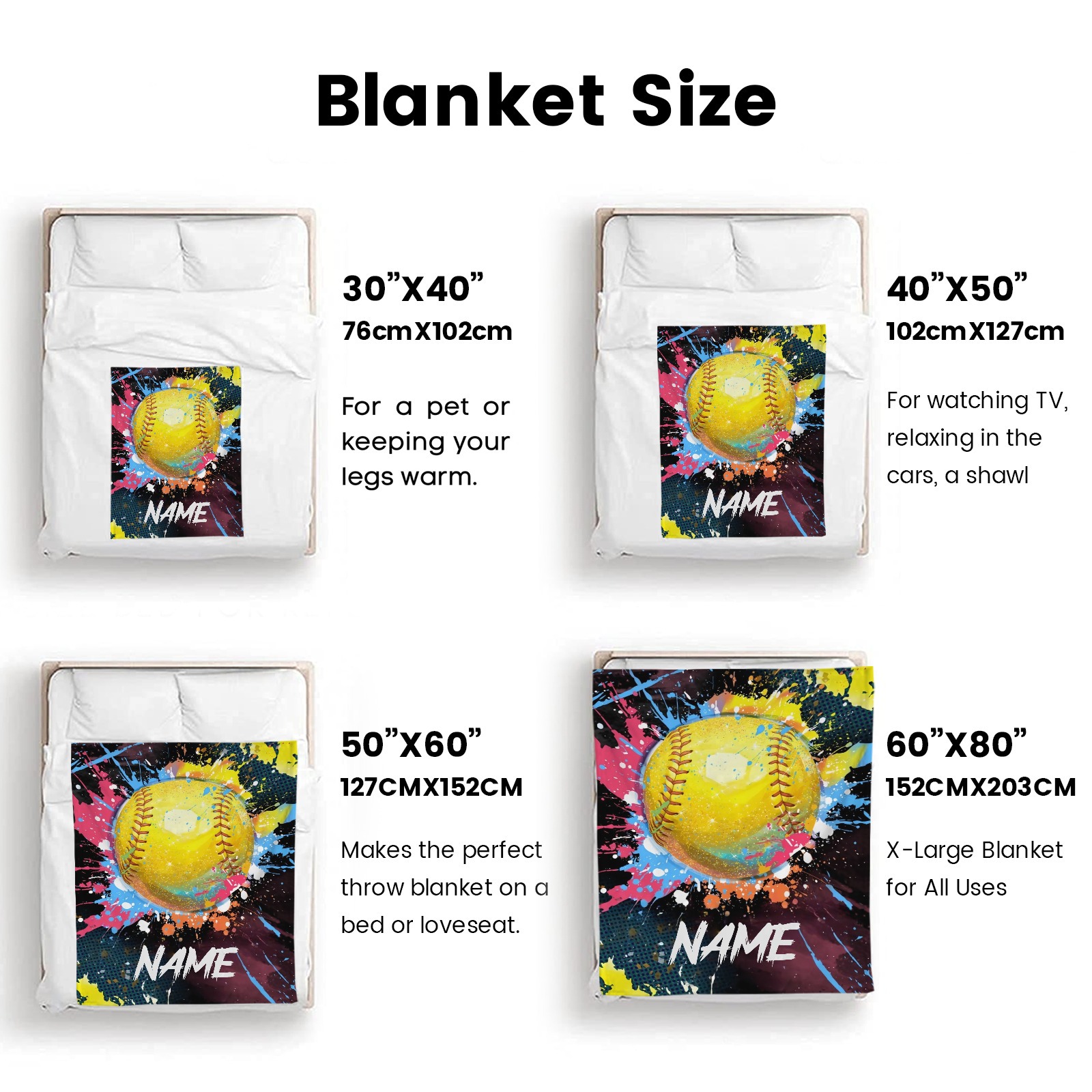 Personalisierte Decke mit farbenfrohem Tennisballmuster im Ölfarbenstil und individuellem Namen