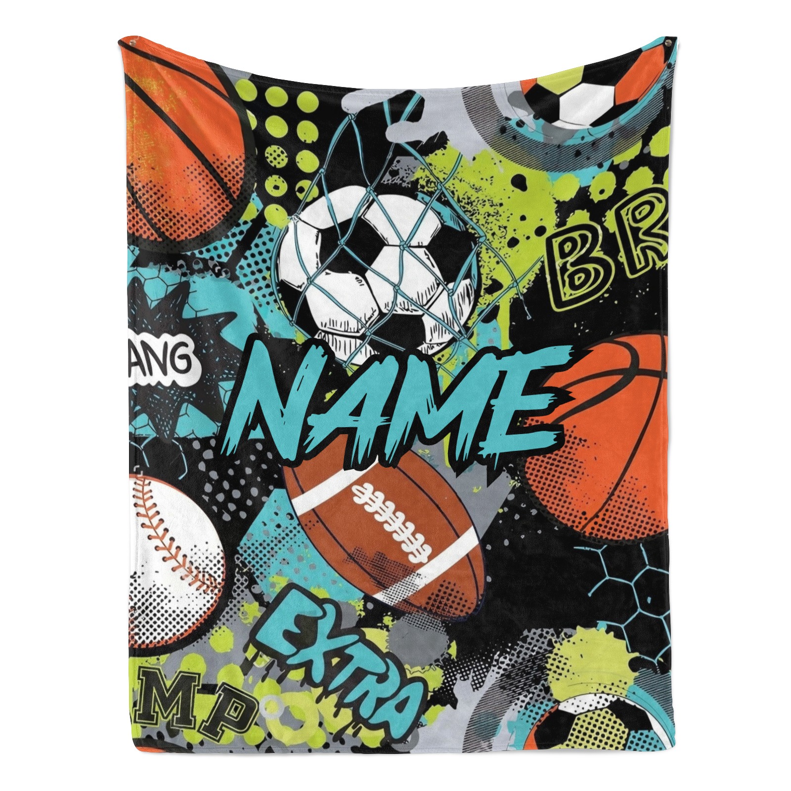 Bedruckte Decken mit Ballsportmotiven und personalisierten Namen