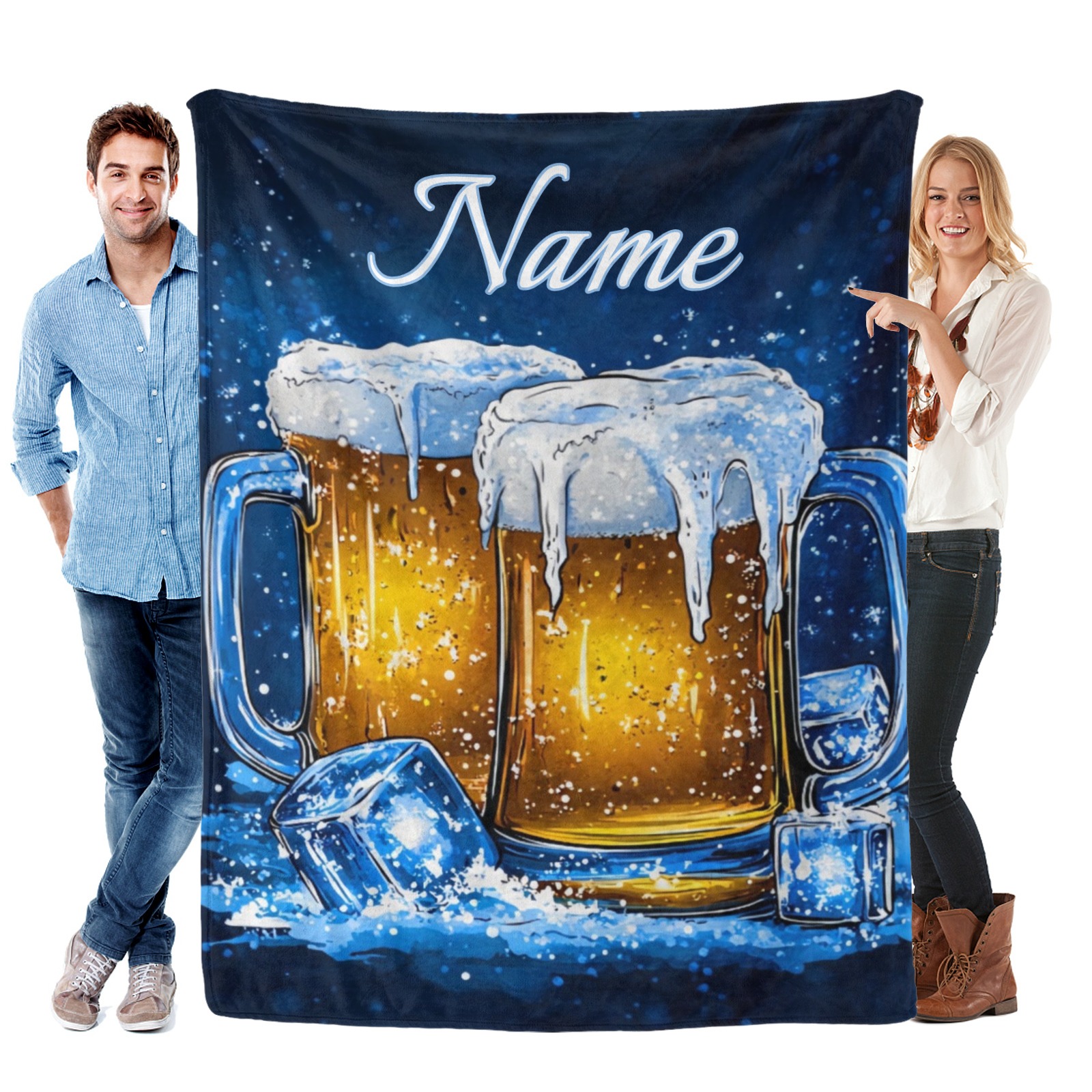 Personalisierte Decke mit einem Motiv von gekühltem Bier und individuellem Namen/Text