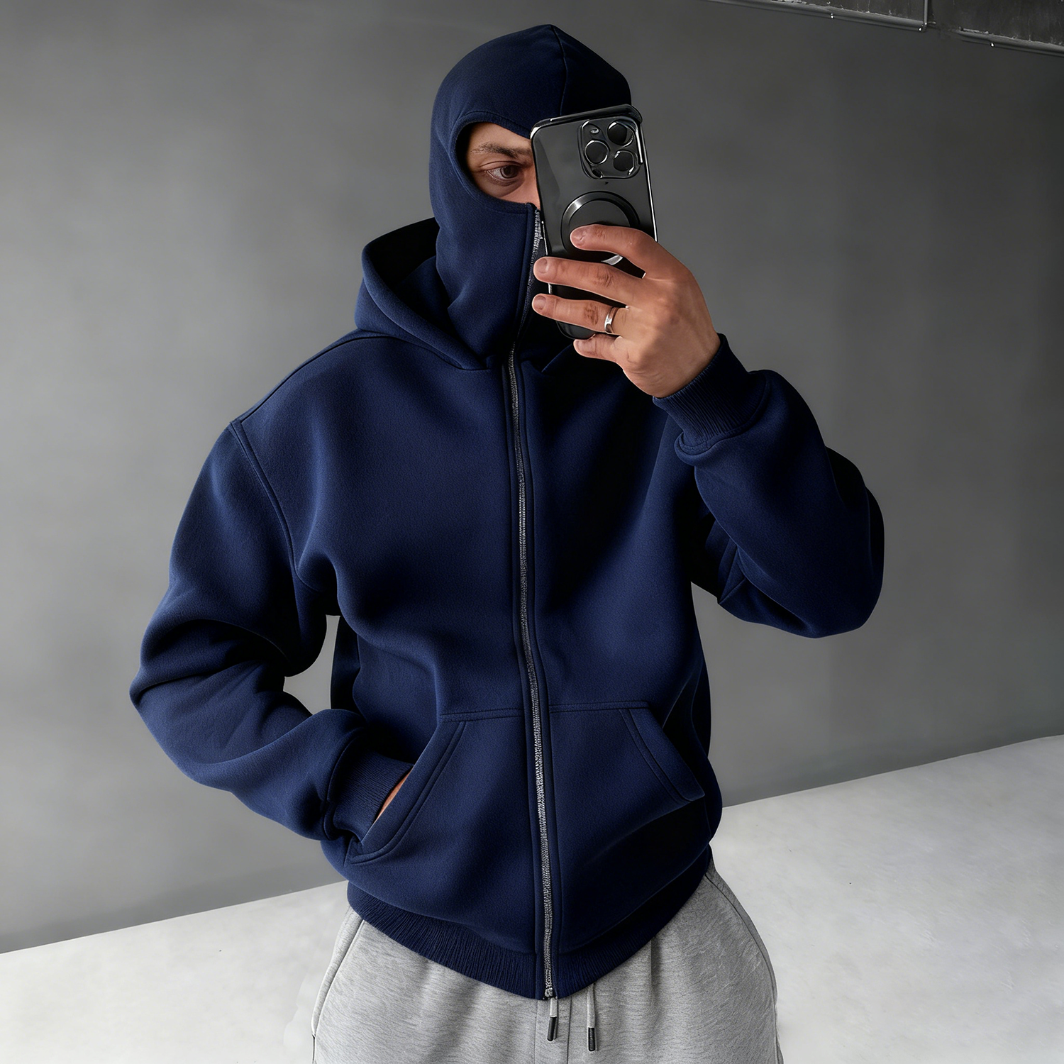 Casual Zipper Mask Hoodie