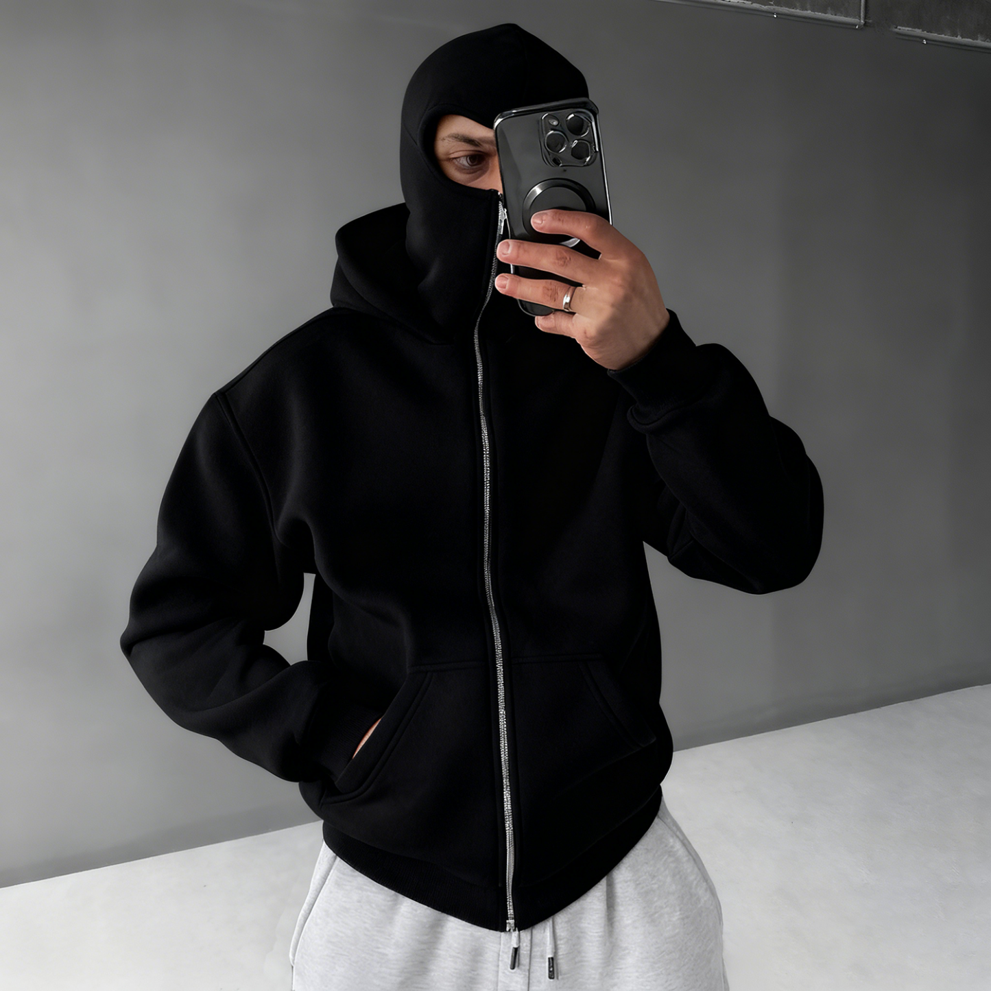 Casual Zipper Mask Hoodie