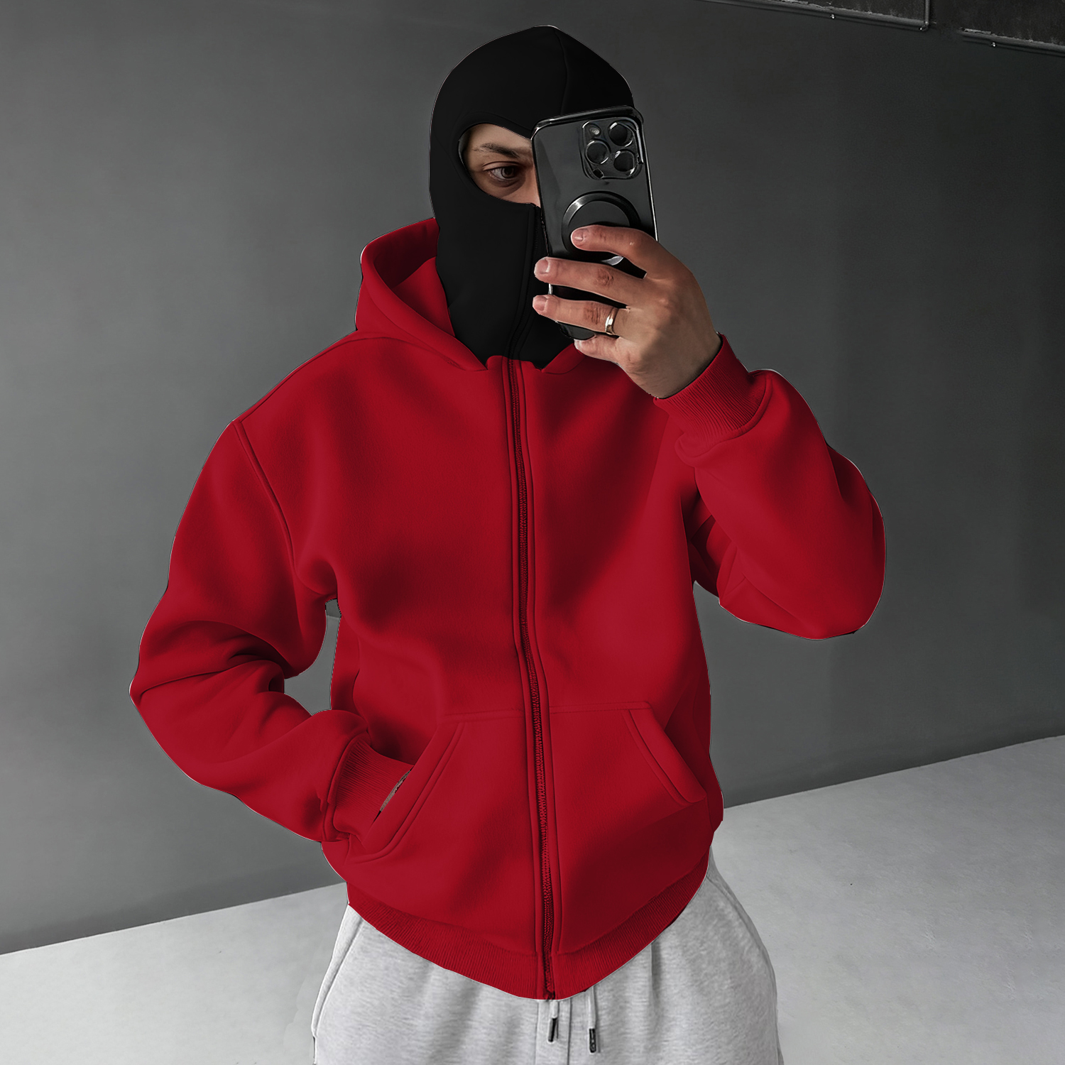 Casual Zipper Mask Hoodie