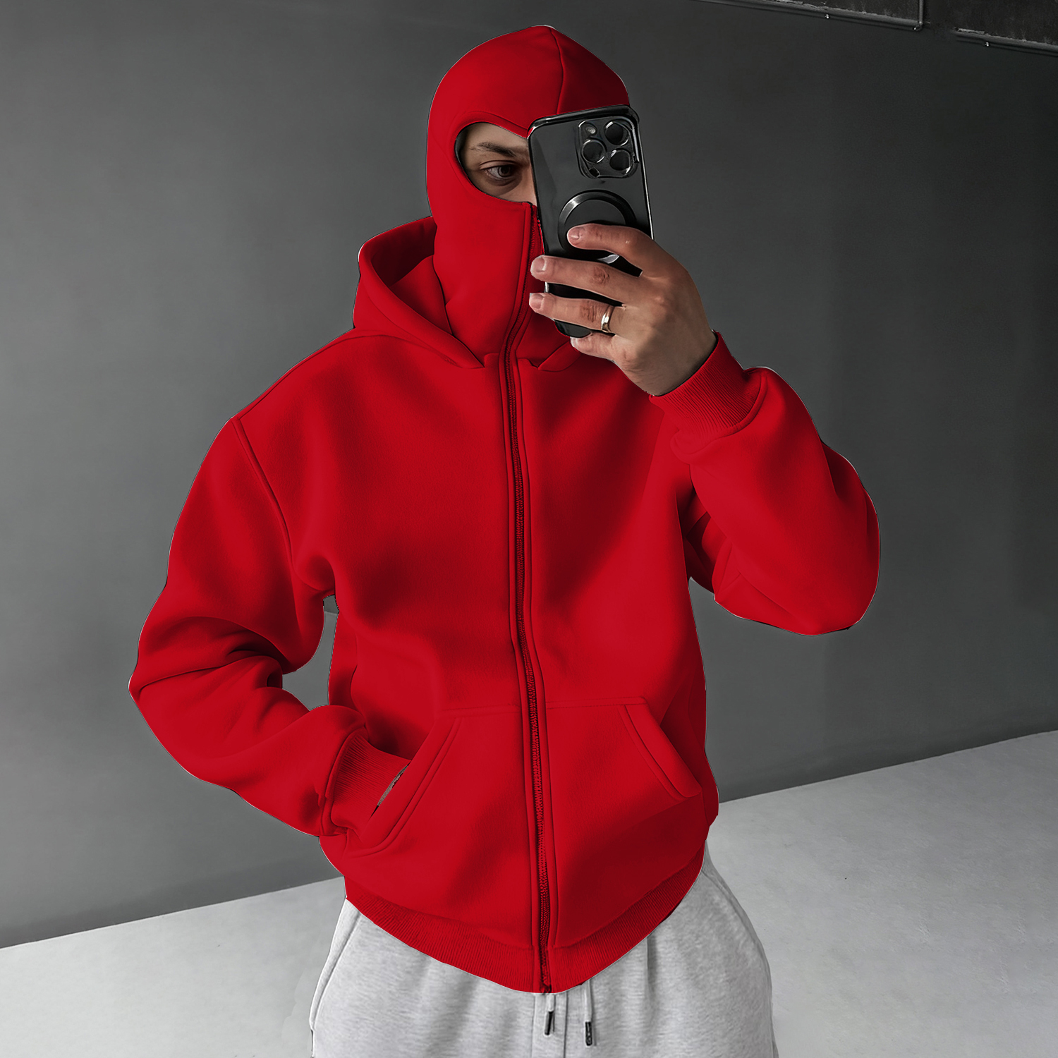 Casual Zipper Mask Hoodie