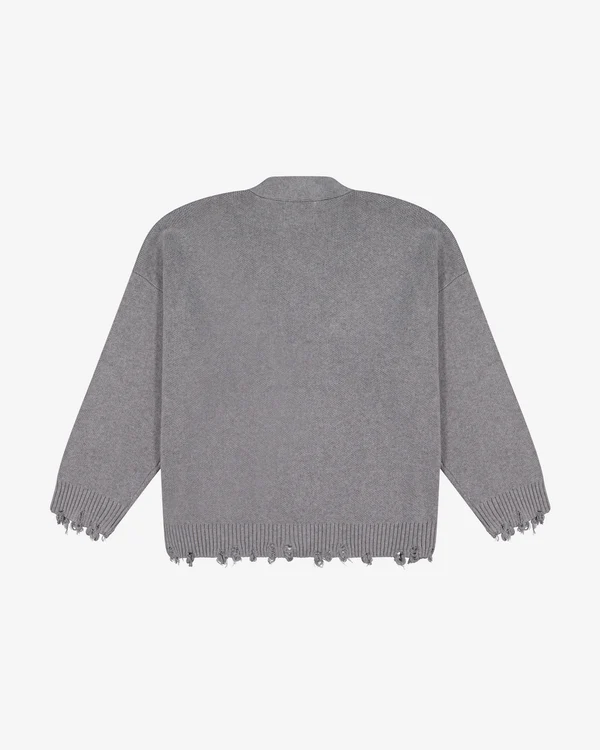 Cotton Knit Boxy Cardi|Distressed Grey Melange
