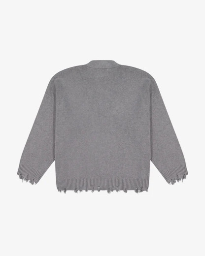 Cotton Knit Boxy Cardi|Distressed Grey Melange