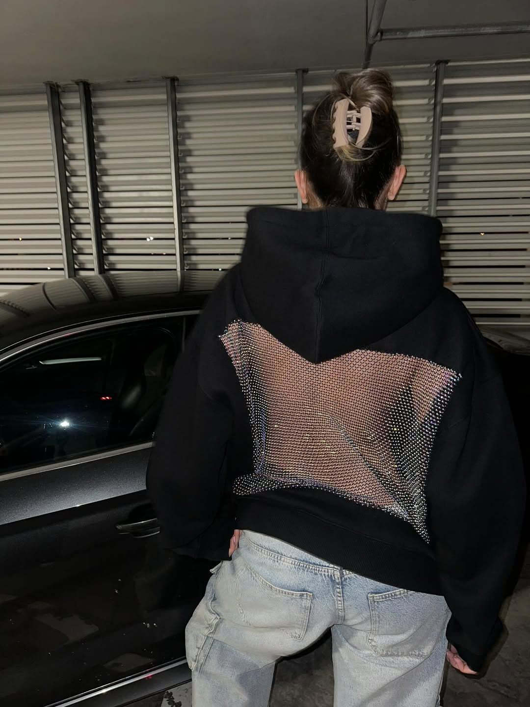Backstage Crystal-Mesh Hoodie