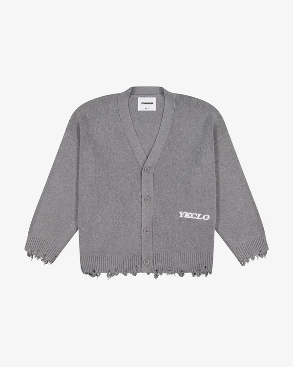 Cotton Knit Boxy Cardi|Distressed Grey Melange