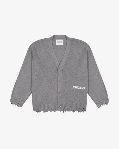 Cotton Knit Boxy Cardi|Distressed Grey Melange