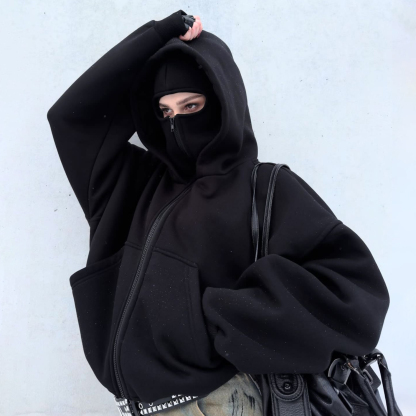 Casual Zipper Mask Hoodie