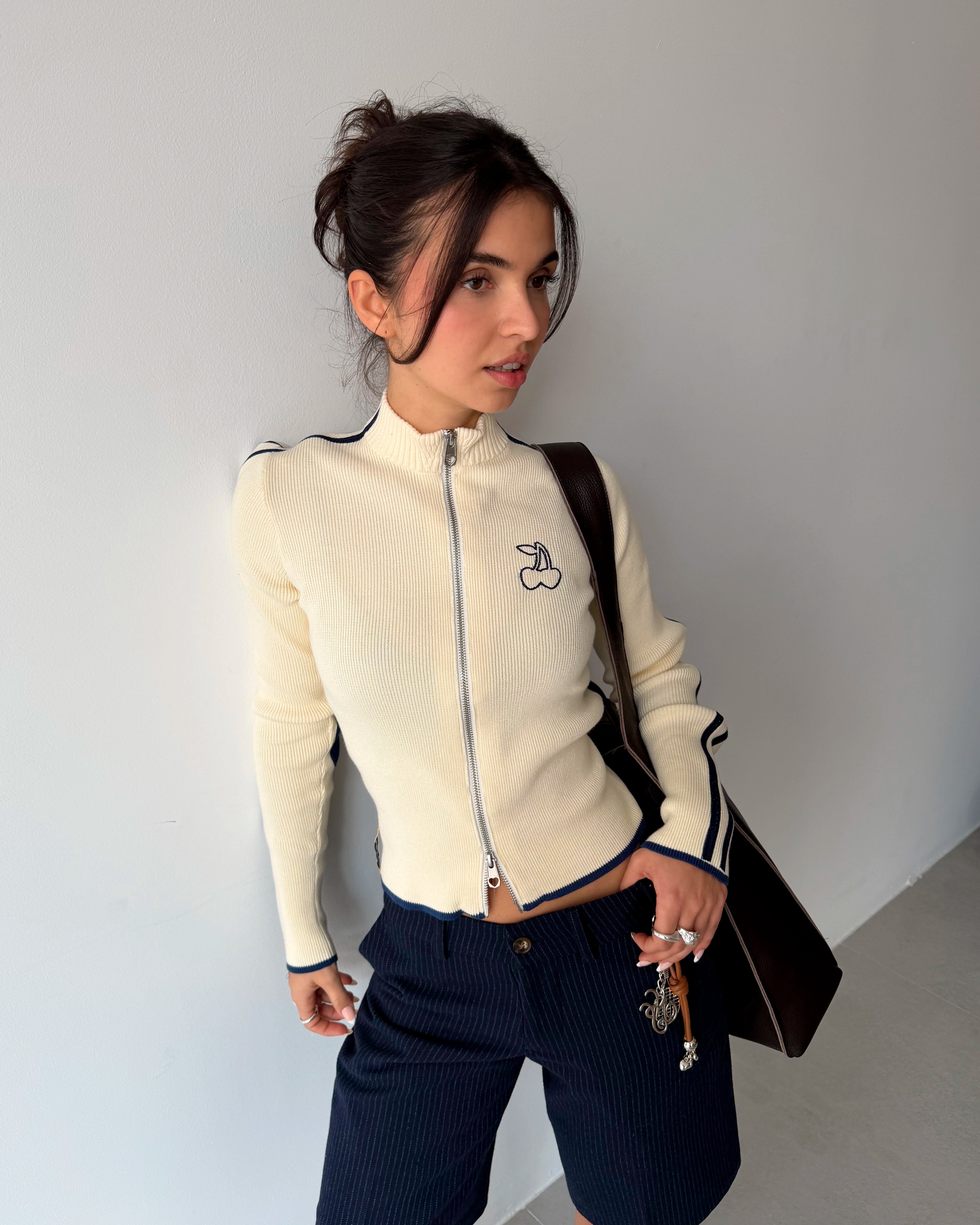 Cherries Full-Zip Knit Ecru