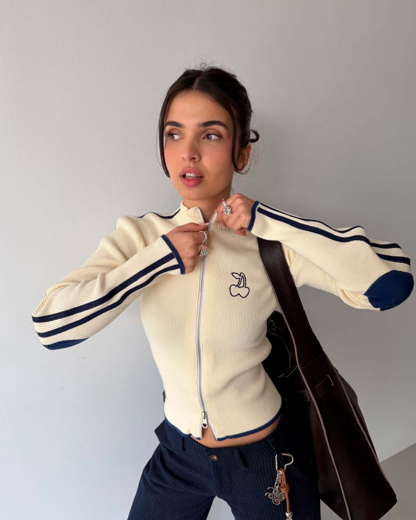 Cherries Full-Zip Knit Ecru