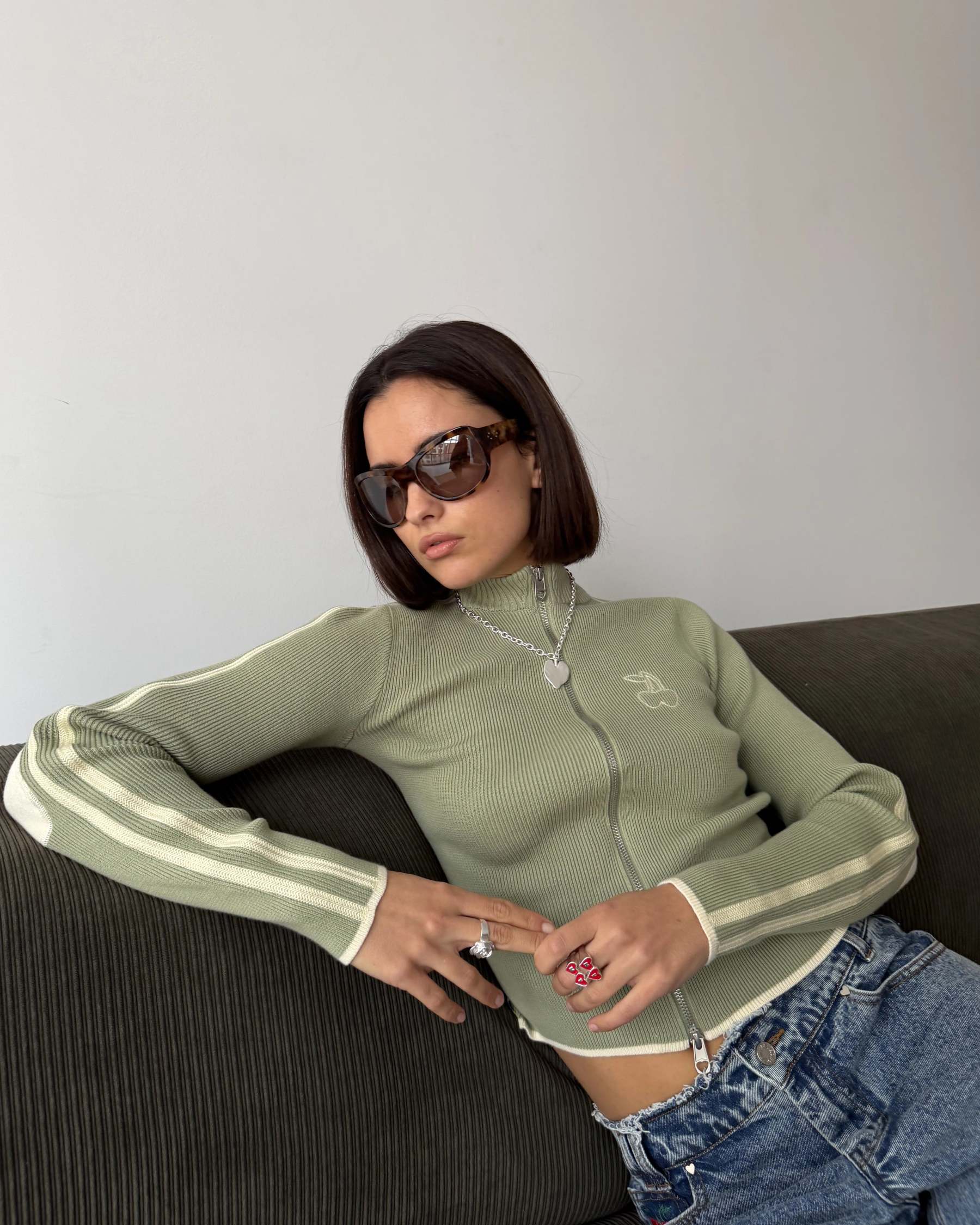 Cherries Full-Zip Knit Green