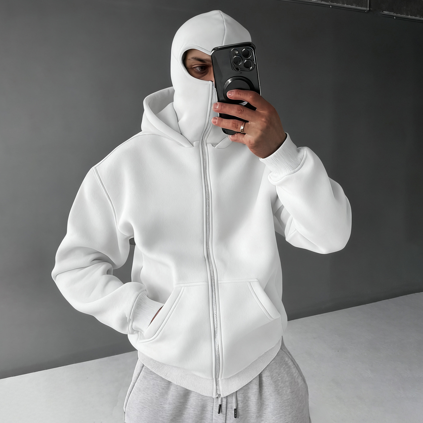 Casual Zipper Mask Hoodie