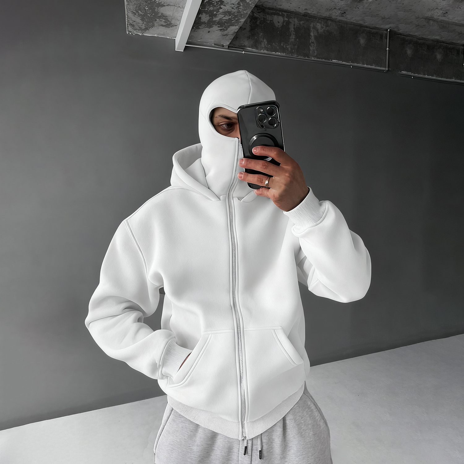 Casual Zipper Mask Hoodie