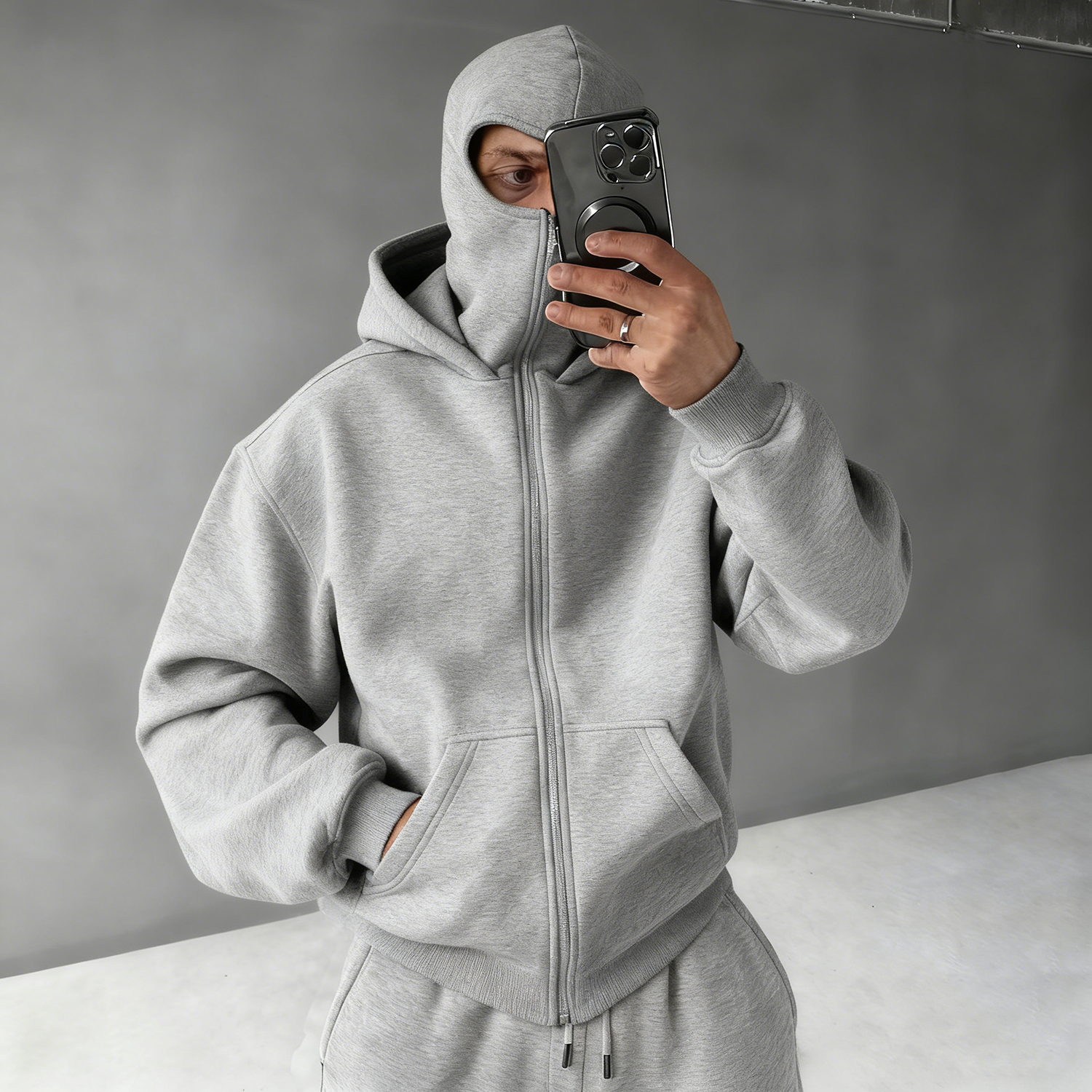 Casual Zipper Mask Hoodie