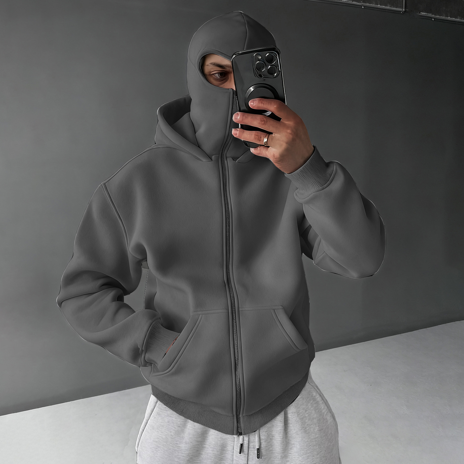 Casual Zipper Mask Hoodie