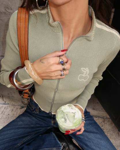 Cherries Full-Zip Knit Green