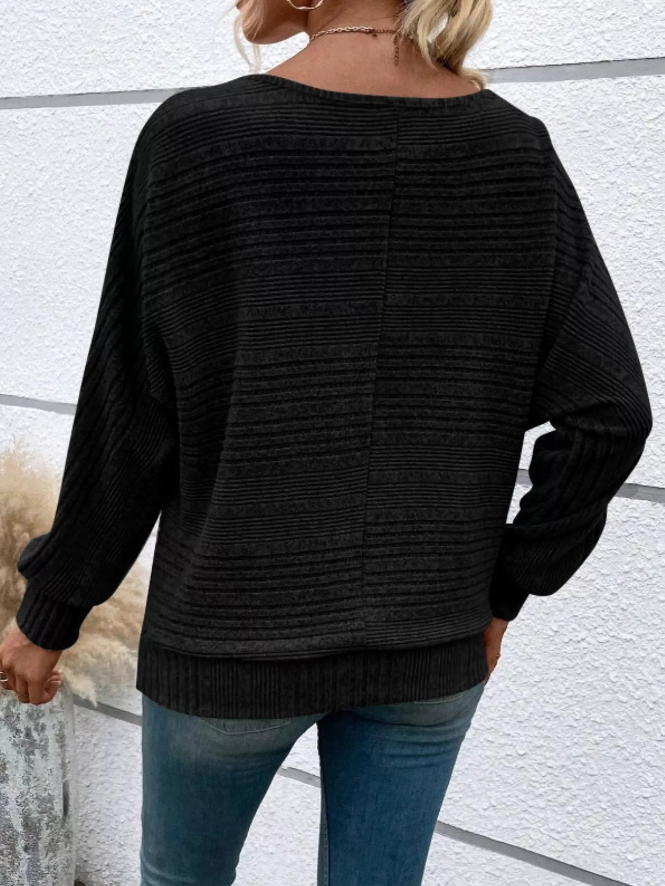 Ribbed Round Neck Long Sleeve Top