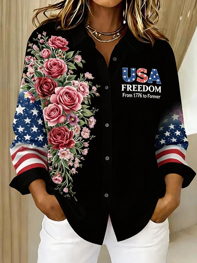 Women'S Casual American 250th Anniversary Commemorative Printed Shirt