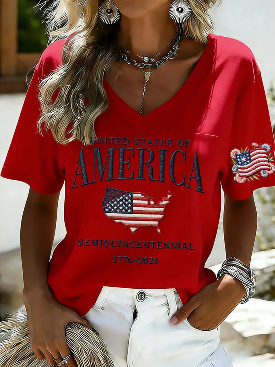 Women'S 250Th Anniversary Print V-Neck Top