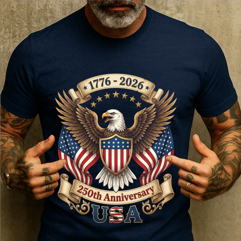 US 250th Anniversary Printed Casual Crew Neck Short Sleeve T-shirt