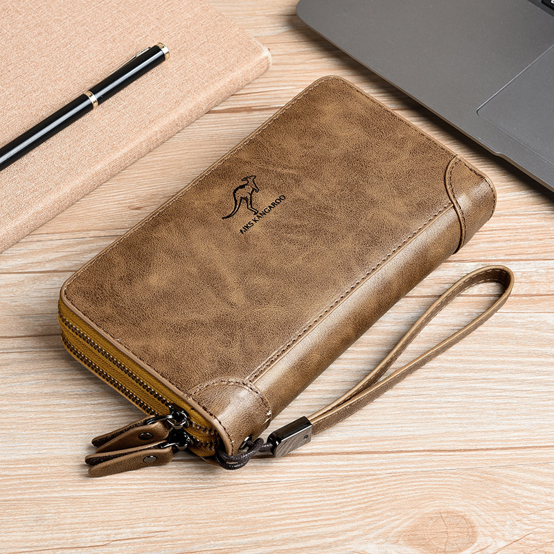 ❤Business casual genuine leather anti-theft wallet with double zippers.