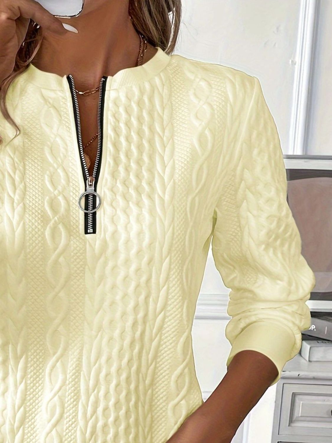 ⏰Black Friday Deals 70% OFF：Texture Half Zip Long Sleeve Sweatshirt