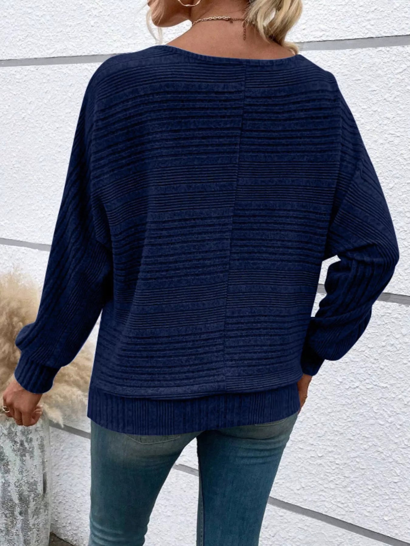 Ribbed Round Neck Long Sleeve Top