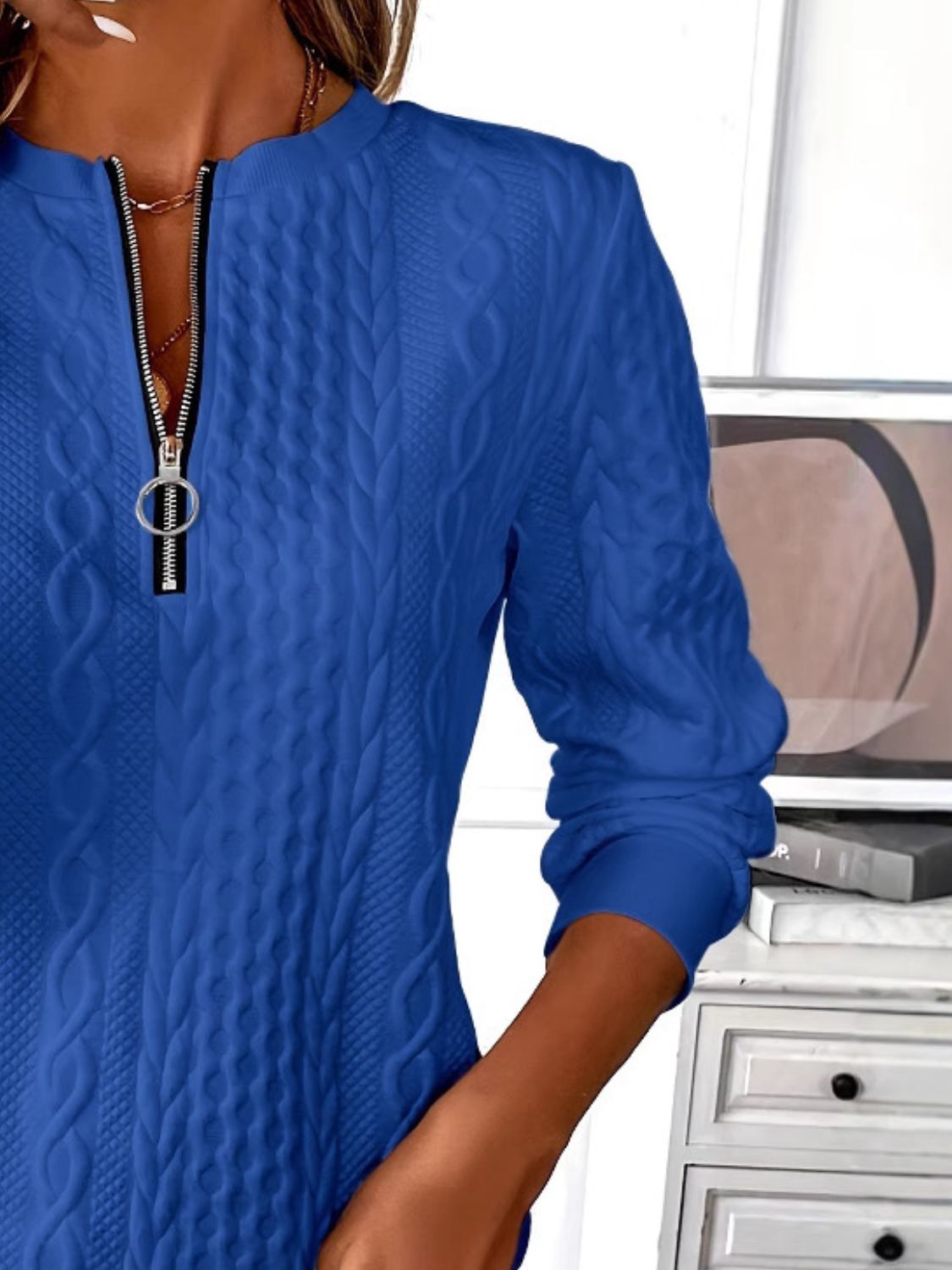 ⏰Black Friday Deals 70% OFF：Texture Half Zip Long Sleeve Sweatshirt