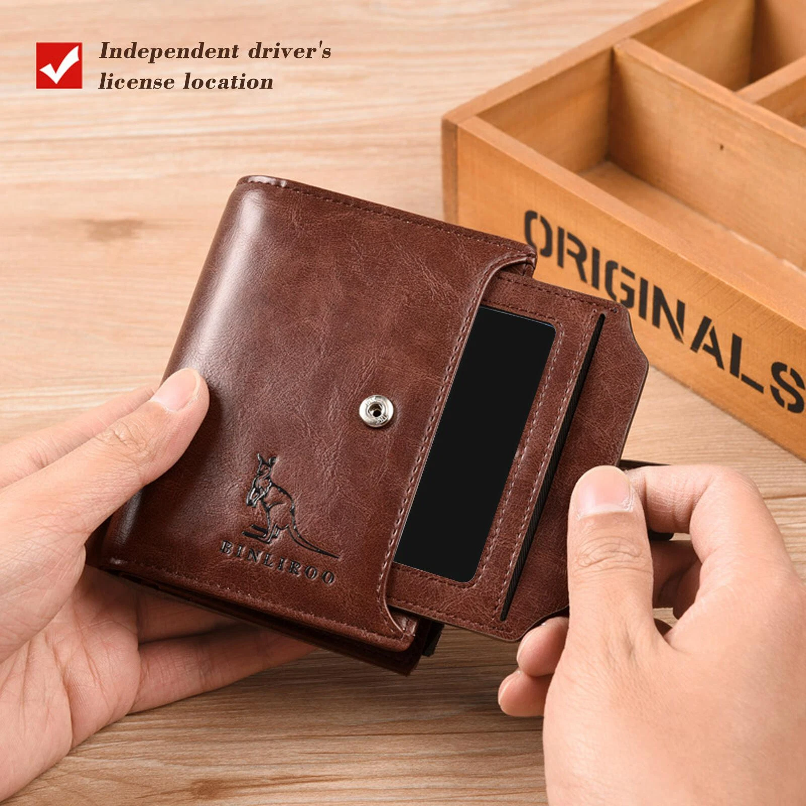 Anti-theft Men's Wallet For Credit Card Holder Leather Zipped  Portable Large