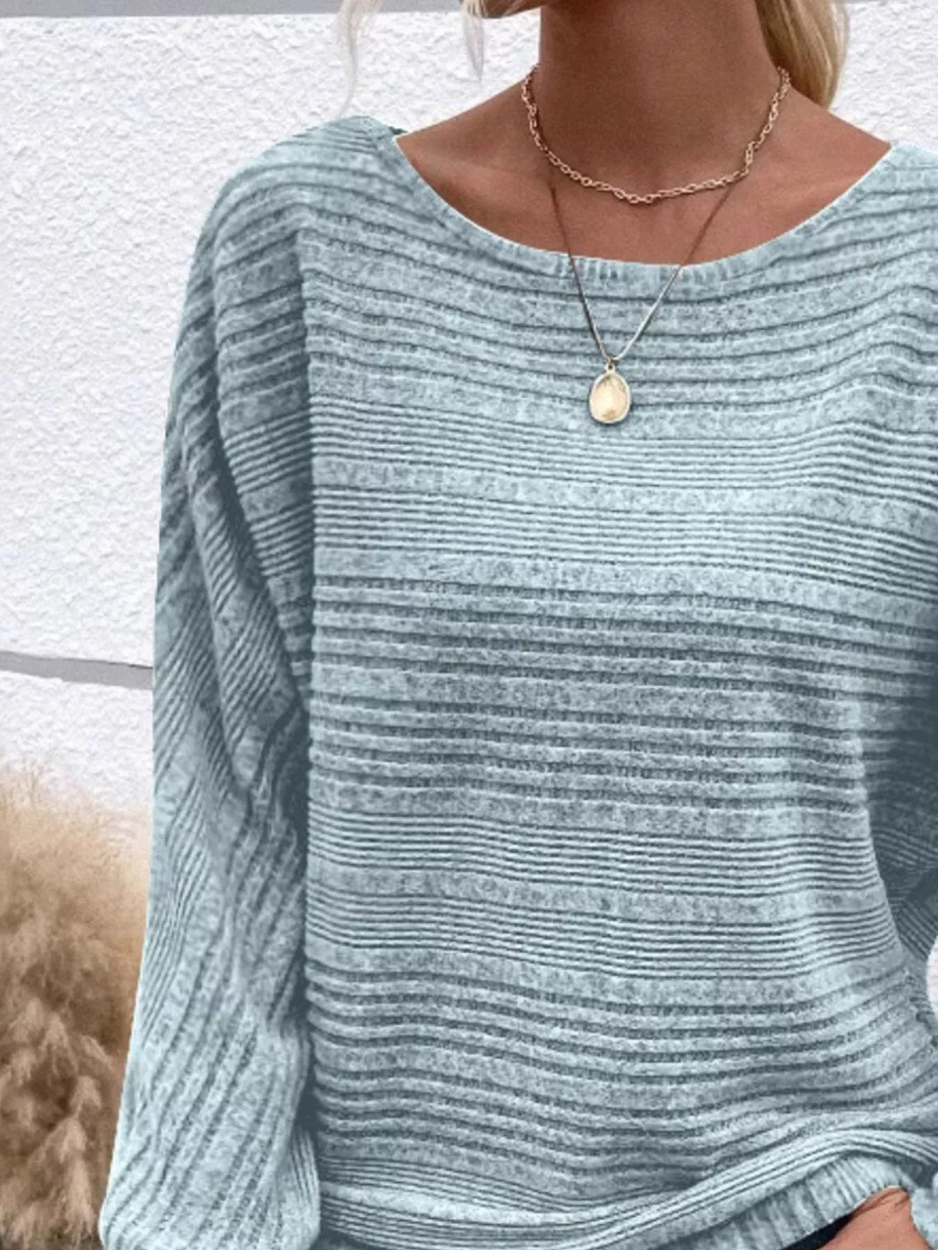 Ribbed Round Neck Long Sleeve Top