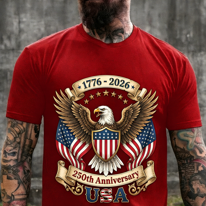 US 250th Anniversary Printed Casual Crew Neck Short Sleeve T-shirt