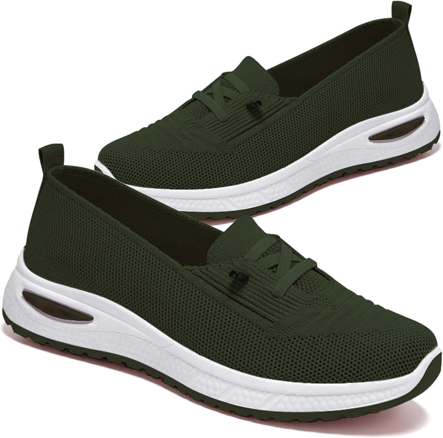 Slip On Sneakers Women Breathable Mesh Knitted Woven Low Top Walking Shoes Lightweight Wide Width Non-Slip Shoes