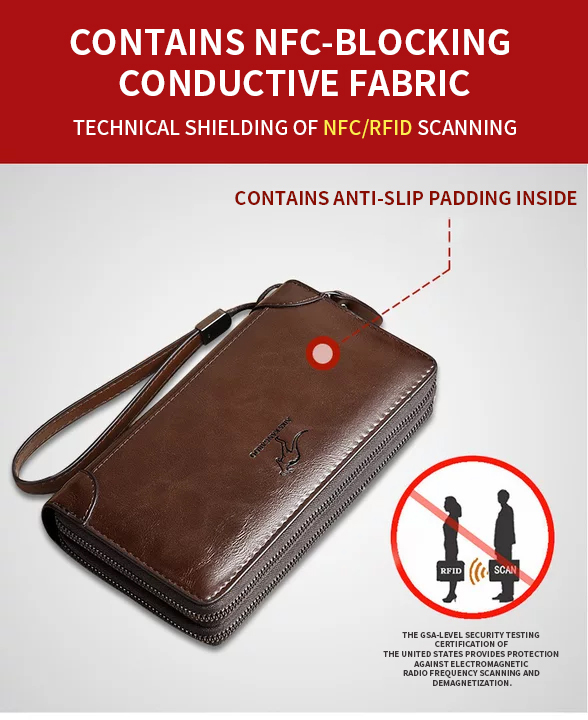 ❤Business casual genuine leather anti-theft wallet with double zippers.