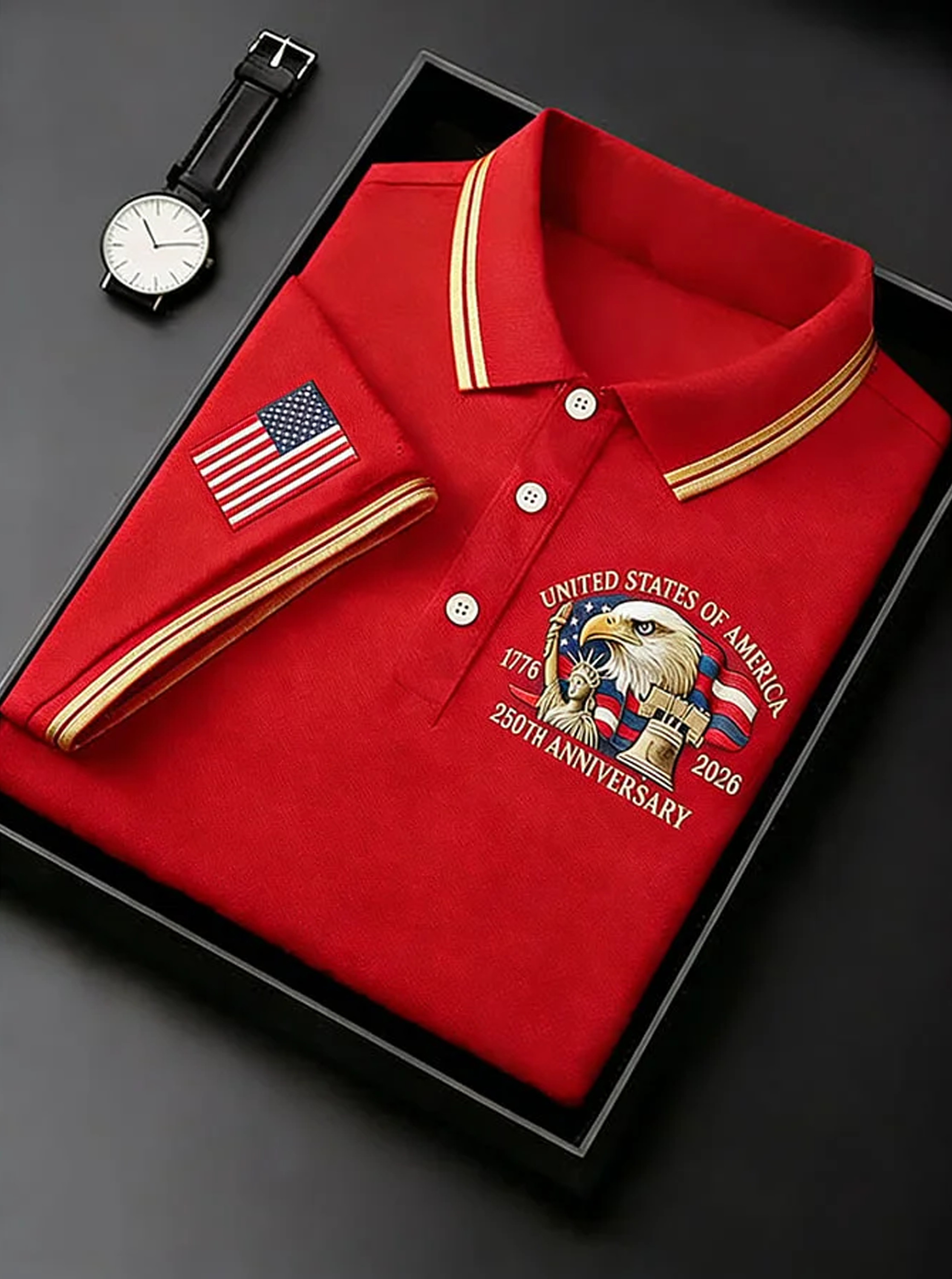 Men's Retro 250th Anniversary of the United States Independence Day Cross Print Polo Shirt