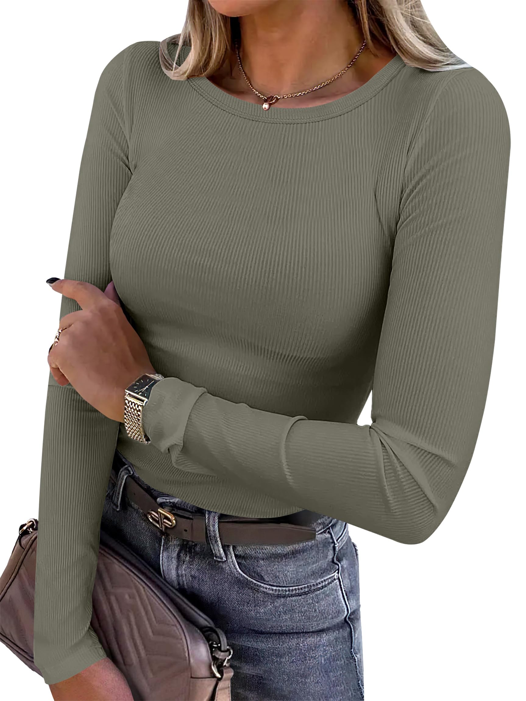 ANRABESS Women's Long Sleeve Rib-Knit Shirt