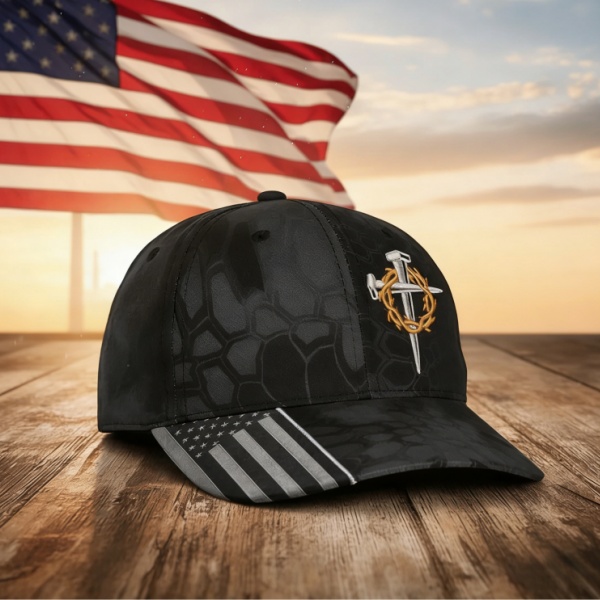 Jesus 3-Nail Cross & Crown of Thorns Christian Embroidered Adjustable 