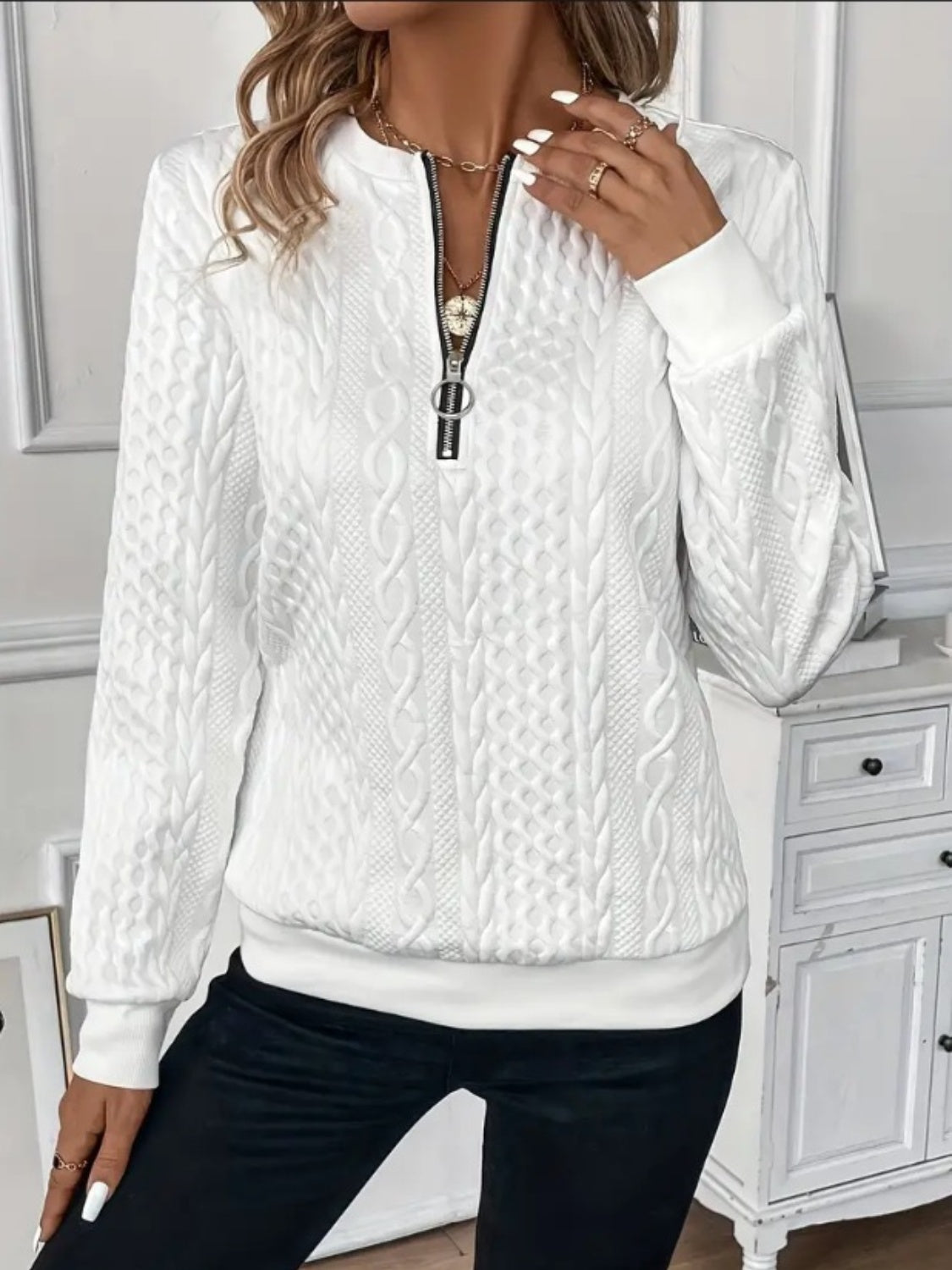 ⏰Black Friday Deals 70% OFF：Texture Half Zip Long Sleeve Sweatshirt