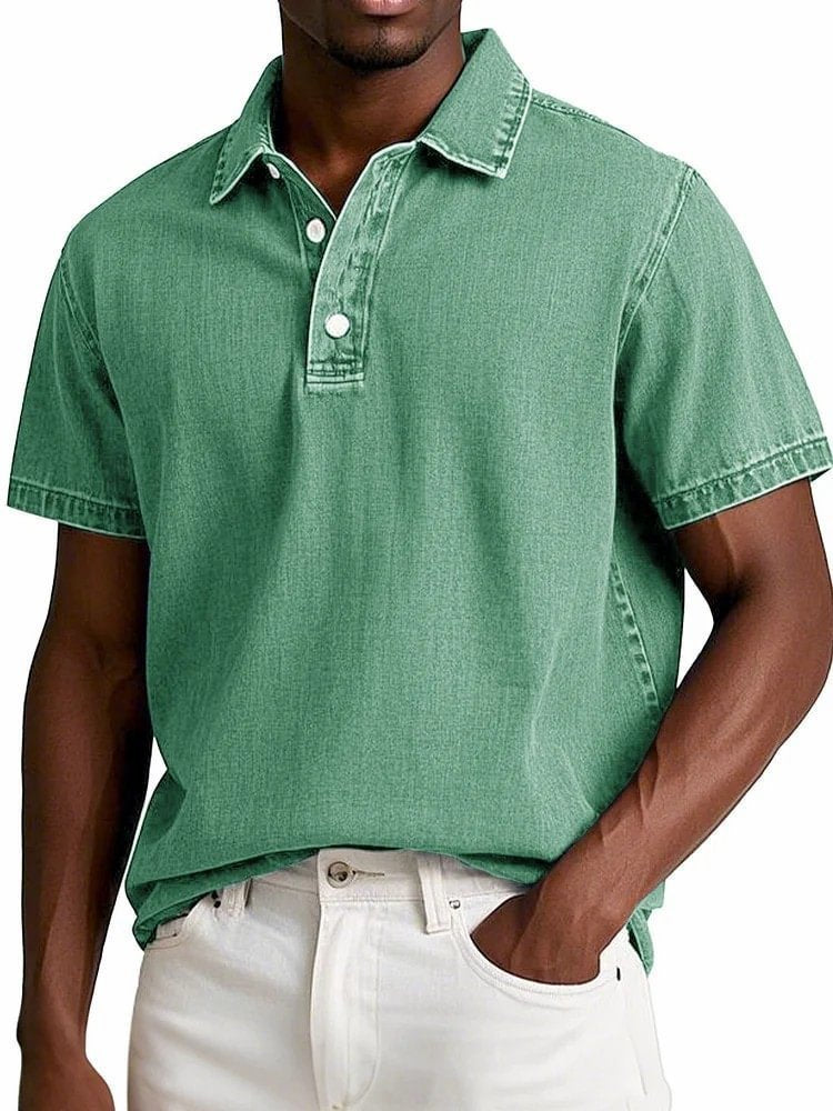 Casual Fashion Solid Color Retro Short Sleeve Lapel Polo Shirt