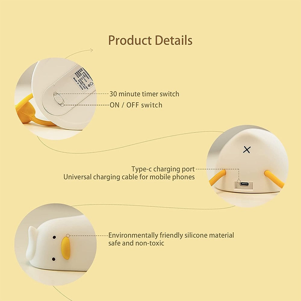 Cute “Lie-Down Duck” Night Light – Fun Silicone Tap Lamp🦢