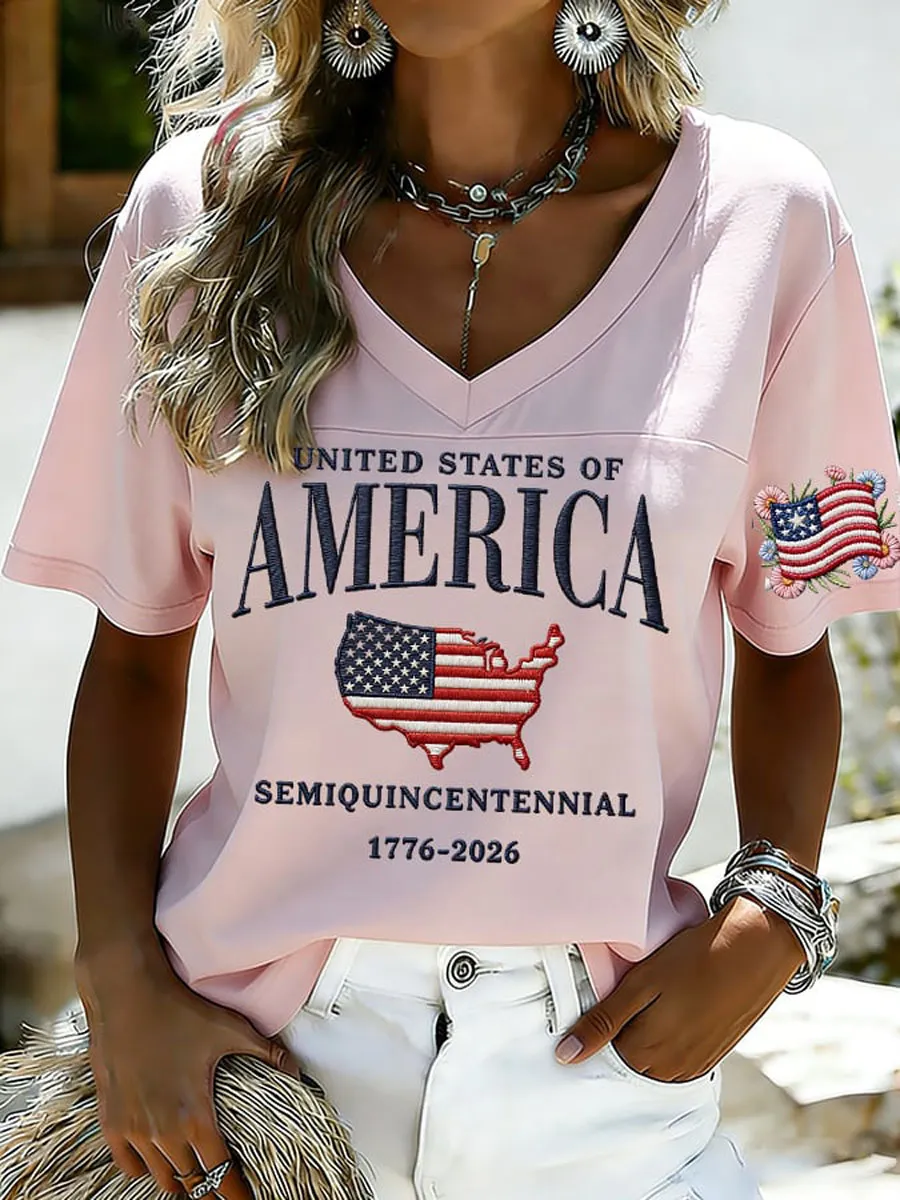 Women'S 250Th Anniversary Print V-Neck Top