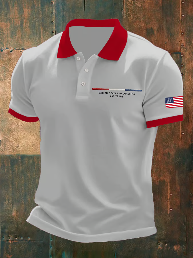 America 250th Anniversary Men's Printed Polo, 4th Of July Shirt, Men's Patriotic Shirt