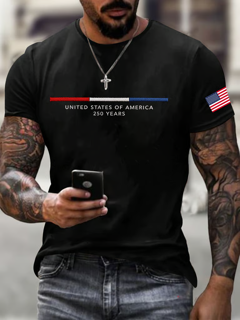 America 250th Anniversary Men's Printed T-Shirt, 4th Of July Shirt, Men's Patriotic Shirt