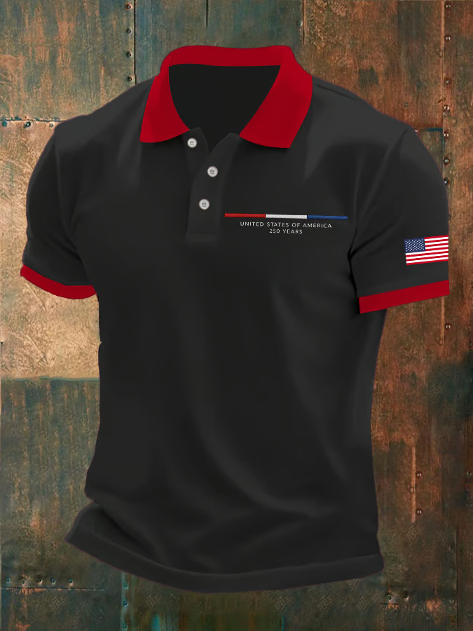 America 250th Anniversary Men's Printed Polo, 4th Of July Shirt, Men's Patriotic Shirt